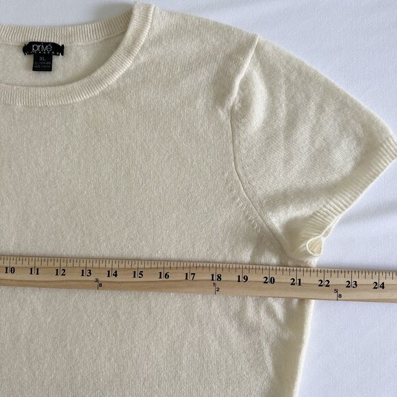 Prive 100% Cashmere Knit Top Womens XL Ivory Short Sleeve Crewneck Sweater - Picture 6 of 7